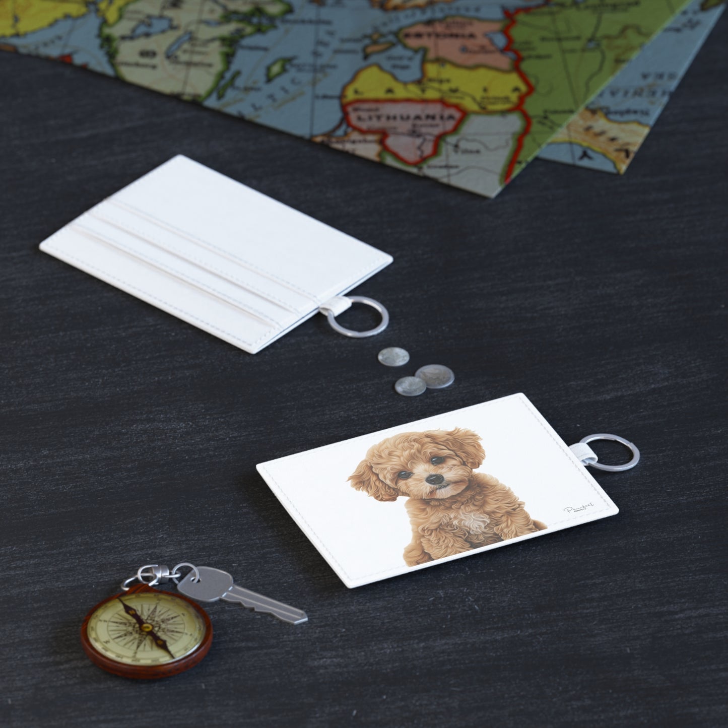 Poodle Saffiano Leather Card Holder with Keyring (scratch-and water-resistant)