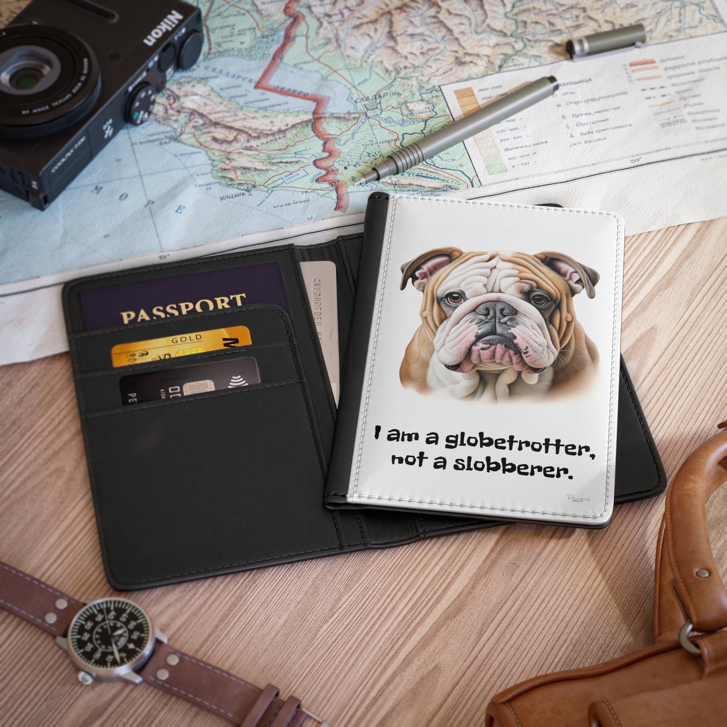 English Bulldog RFID Blocking Passport Cover