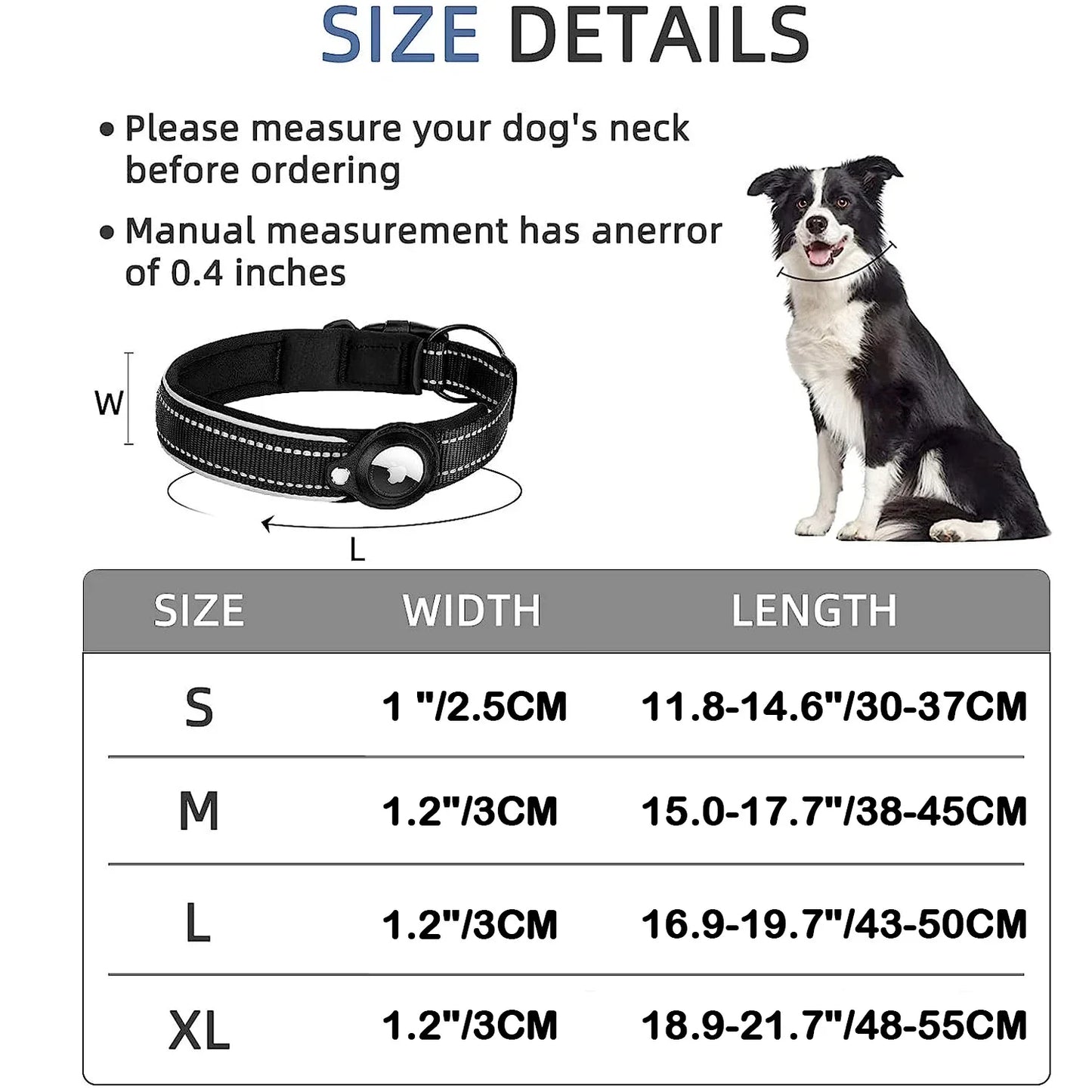 Waterproof and Reflective Dog Collar with Airtag Holder