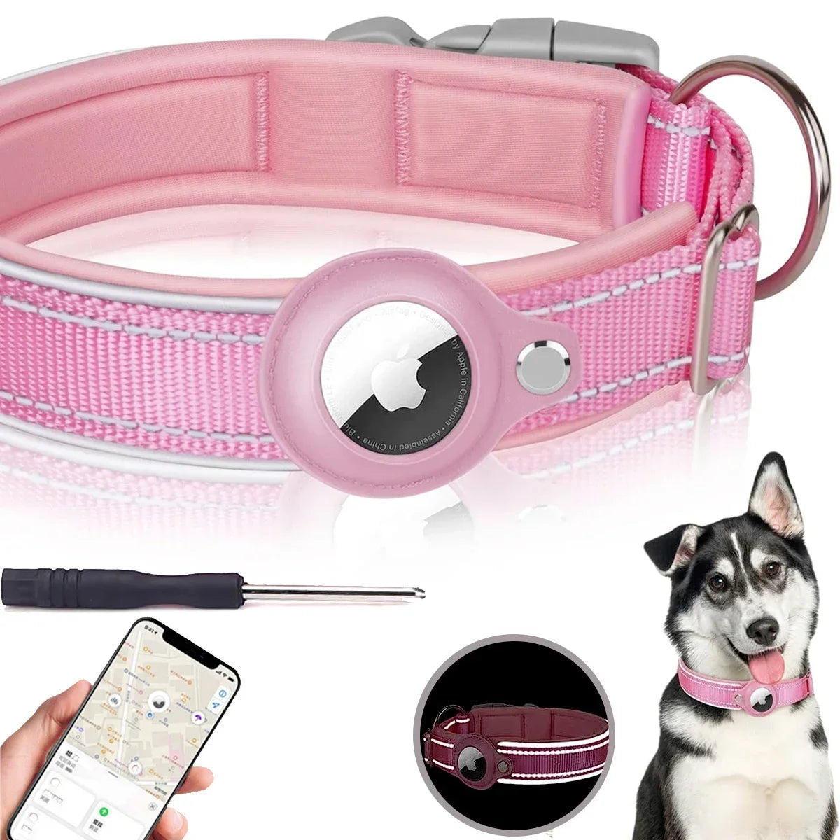 Waterproof and Reflective Dog Collar with Airtag Holder