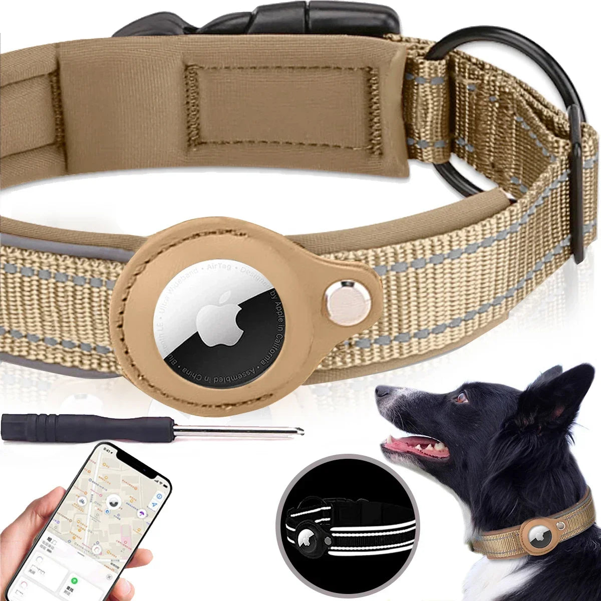 Waterproof and Reflective Dog Collar with Airtag Holder