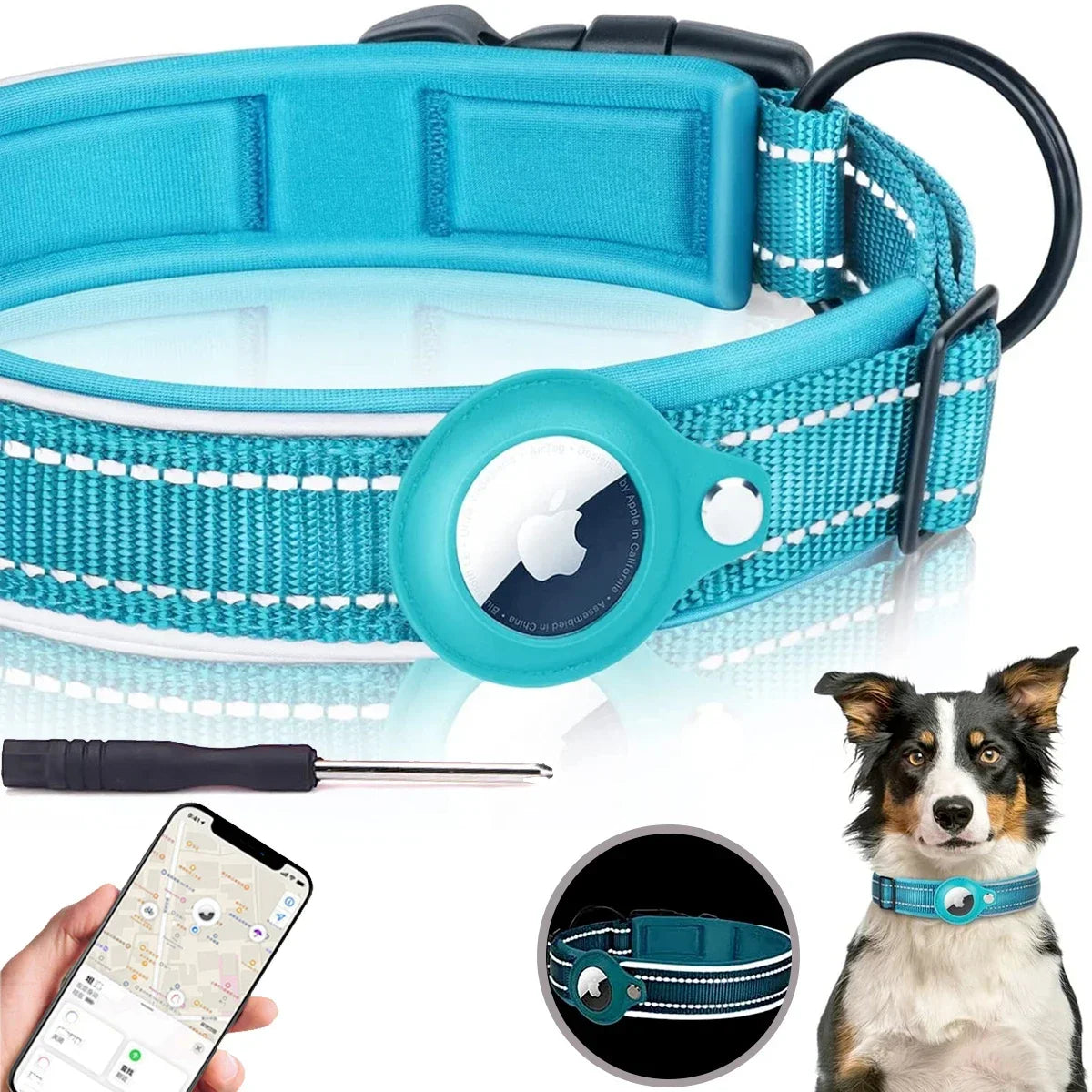 Waterproof and Reflective Dog Collar with Airtag Holder