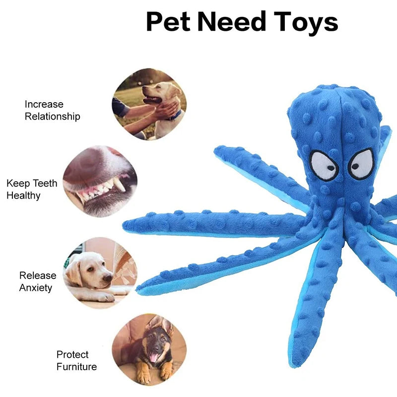 Squeaky & Crinkle Octopus No Staffing Plush Chew Toy