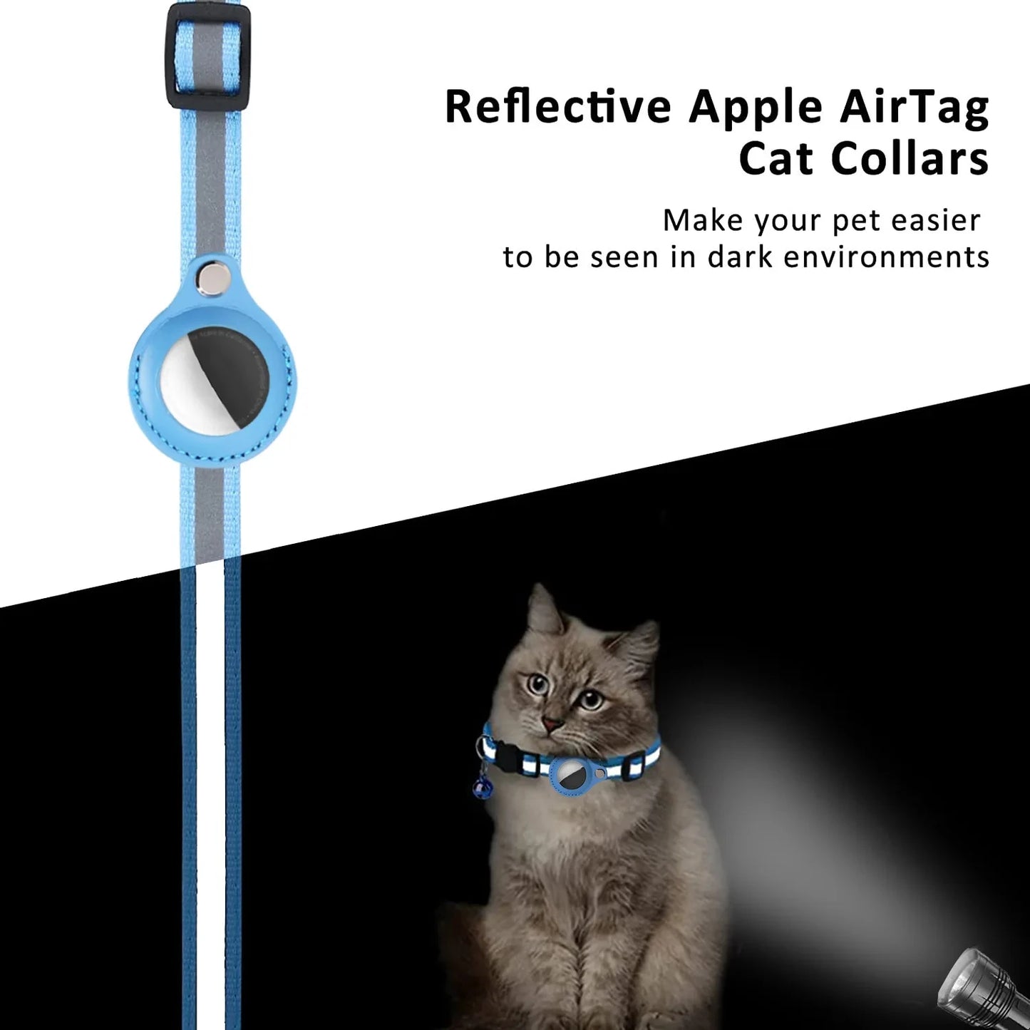 Cat AirTag Holder Collar with Breakaway Buckle and Reflective Strips and Cat Bell