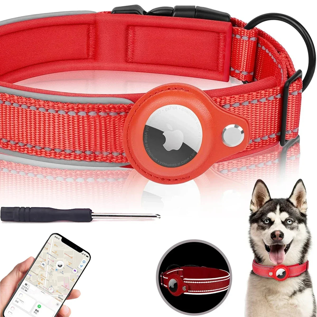 Waterproof and Reflective Dog Collar with Airtag Holder