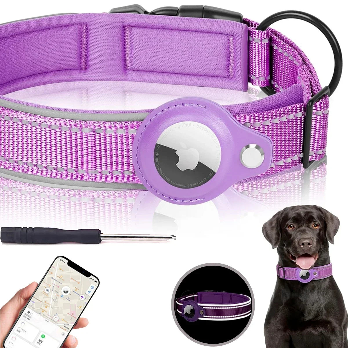 Waterproof and Reflective Dog Collar with Airtag Holder