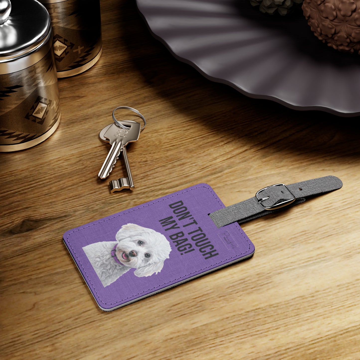Bichon Frisé Saffiano Polyester Luggage Tag (scratch- and water-resistant)