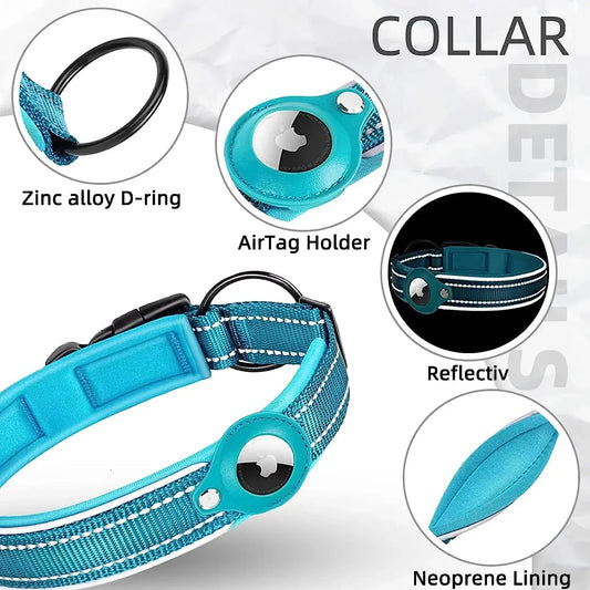 Waterproof and Reflective Dog Collar with Airtag Holder