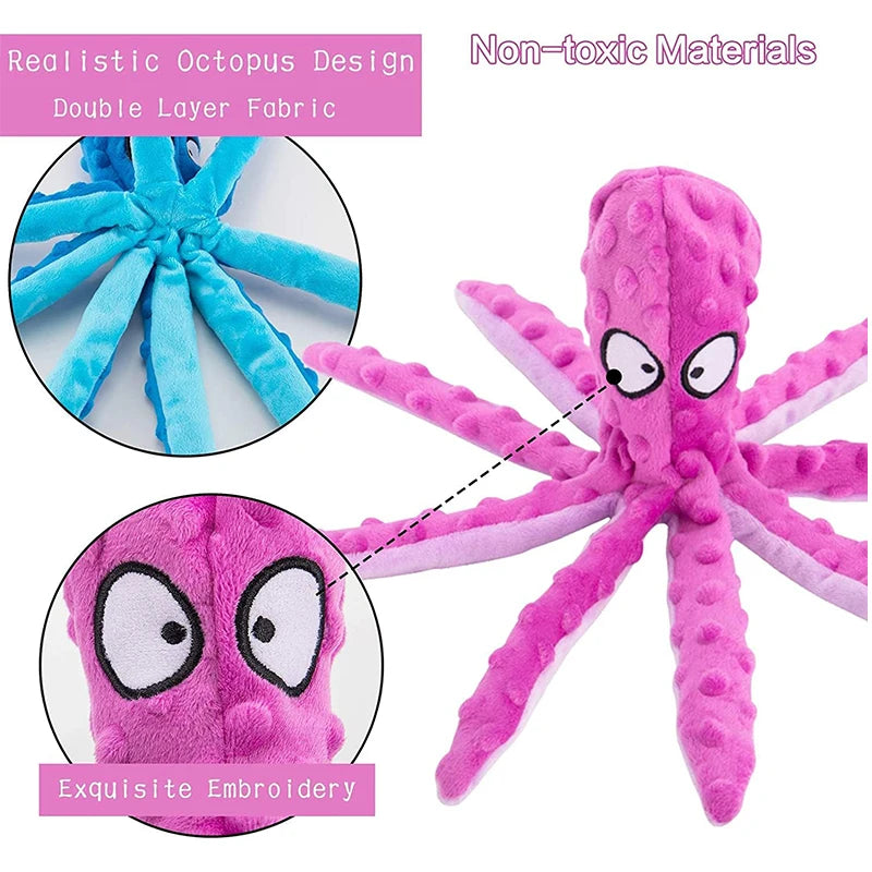 Squeaky & Crinkle Octopus No Staffing Plush Chew Toy