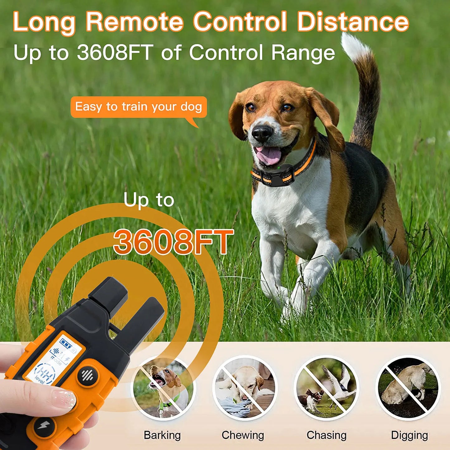 Waterproof Dog Training Collar with Remote Control for up to 3300 Ft