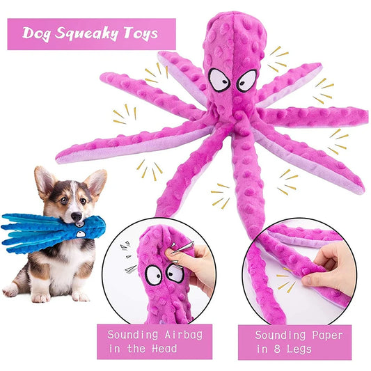 Squeaky & Crinkle Octopus No Staffing Plush Chew Toy