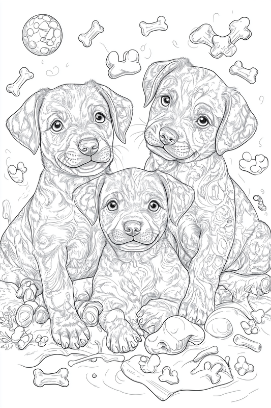 Colouring Pages - Chocolate Labrador Puppies